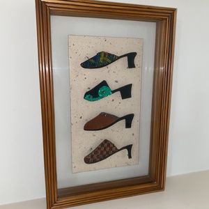 Framed Double Glass Shoe Wall Art Sequins & Beads